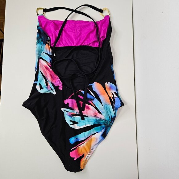 La Blanca Prism Palm Mio One-Piece Swimsuit Sz 6 Black Multicolor Strappy - Picture 6 of 8